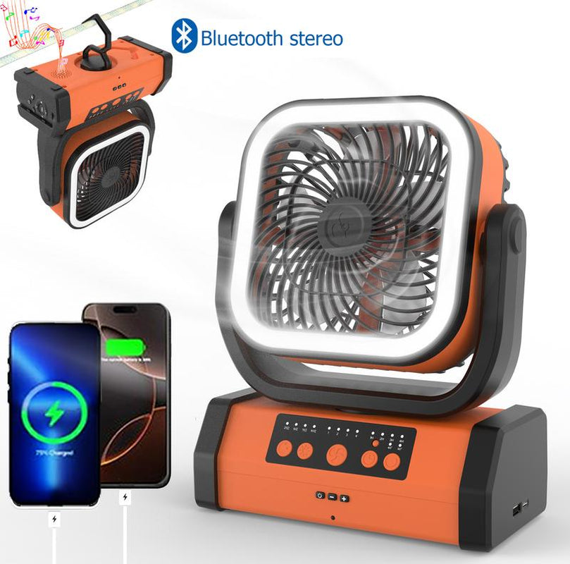 Portable Camping Fan Rechargeable, 30000Mah Battery Operated Fan with Bluetooth Speaker, LED Lantern & USB-C, Quiet Oscillating Tent Fan for Outdoors, Travel, Home, Office, Beach, Fishing, Hurricane Gear Multifunction Light