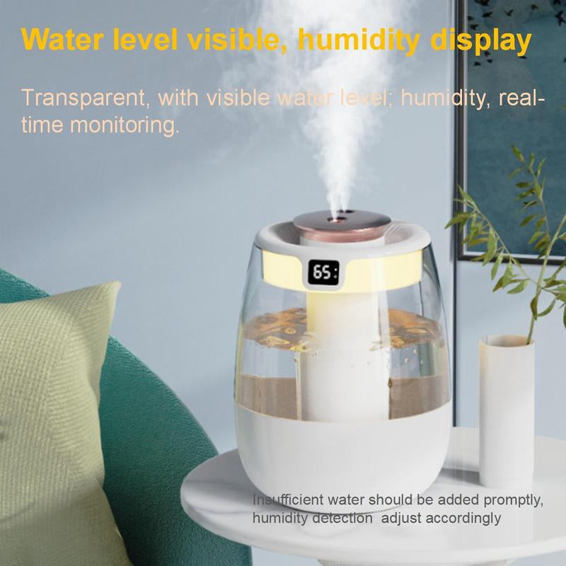 Large Capacity Dual-Spray Humidifier, USB Powered Humidifier with Warm Night Light & Humidity Display, Suitable for Home, Office, Dormitory, Mist Fan