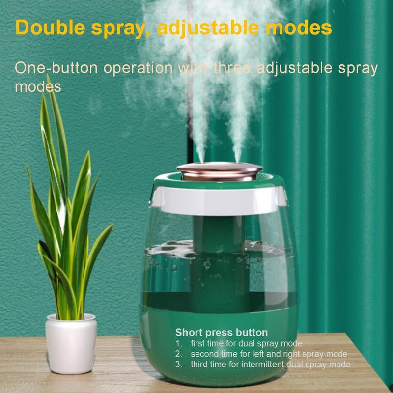 Large Capacity Dual-Spray Humidifier, USB Powered Humidifier with Warm Night Light & Humidity Display, Suitable for Home, Office, Dormitory, Mist Fan