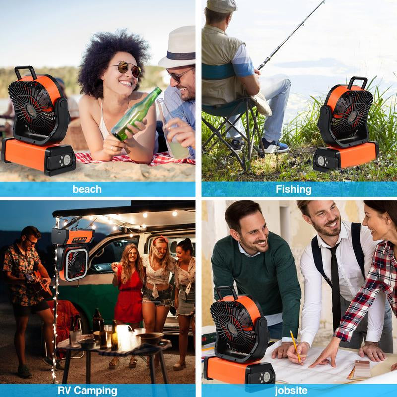 Portable Camping Fan Rechargeable, 30000Mah Battery Operated Fan with Bluetooth Speaker, LED Lantern & USB-C, Quiet Oscillating Tent Fan for Outdoors, Travel, Home, Office, Beach, Fishing, Hurricane Gear Multifunction Light