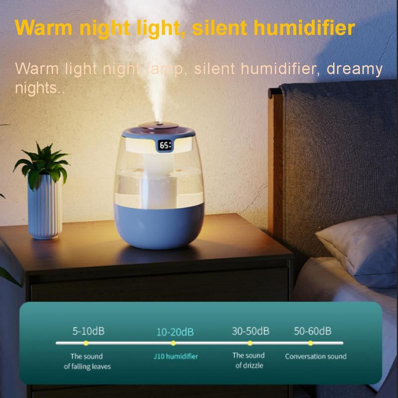 Large Capacity Dual-Spray Humidifier, USB Powered Humidifier with Warm Night Light & Humidity Display, Suitable for Home, Office, Dormitory, Mist Fan