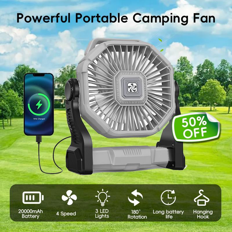 Camping Fan Battery Powered Fan with LED Lantern Light Rechargeable Portable Fan, Tent Swing Fan with 360 Degree Rotating Hook, USB Desktop Fan for Bedroom and Office, Mobile Small Light Fan Outdoor Fan Camping Fan Mini Fan Portable Fan